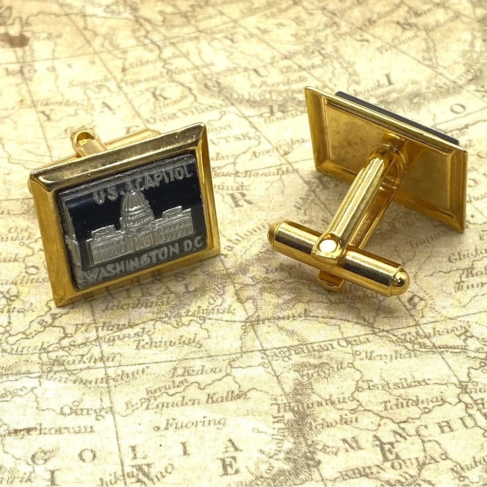 Vintage US Capital Cuff Links Black & Gold Washington DC